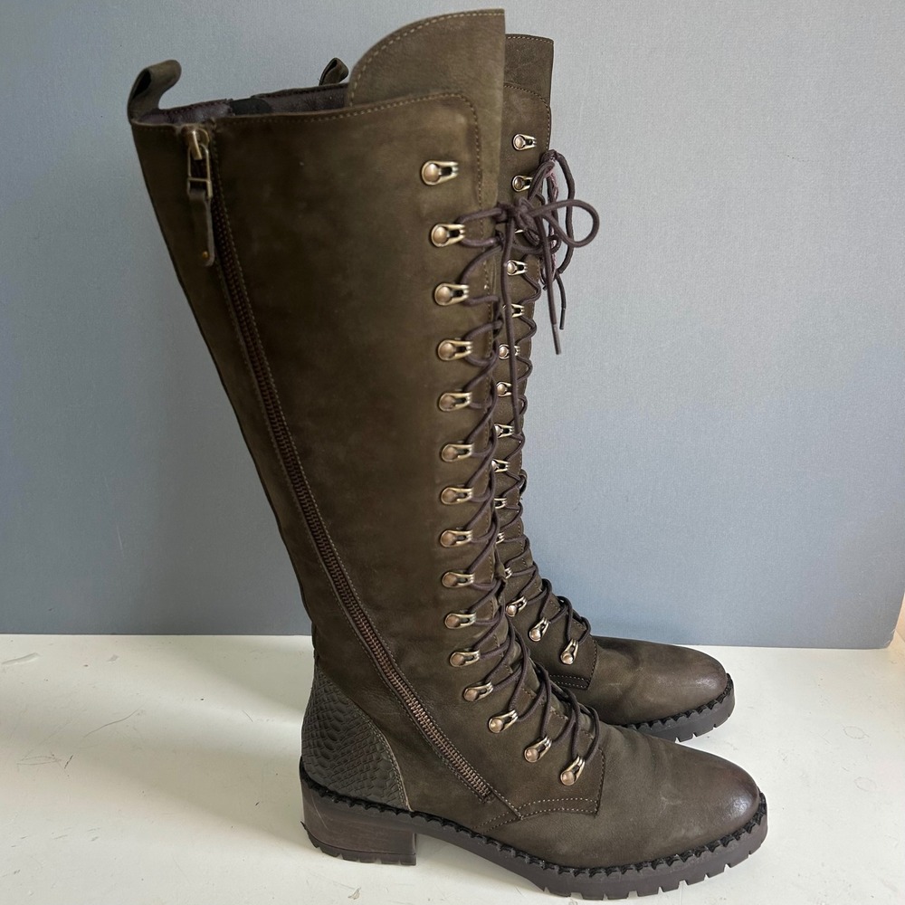 Vintage Foundry Co Tall Combat boots size 10 Lace Up Henrietta Green Leather